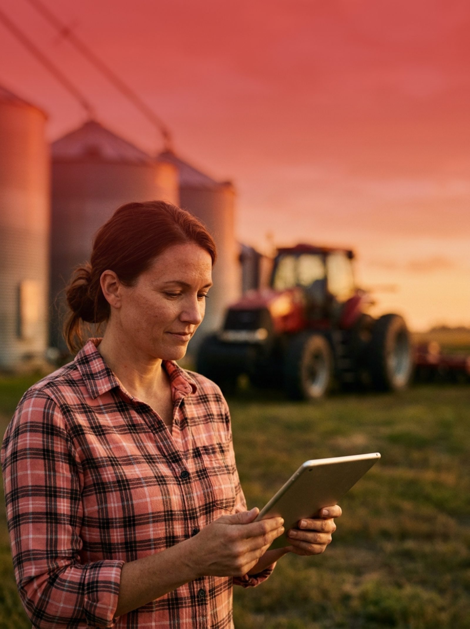 Produtora rural utilizando tablet no campo